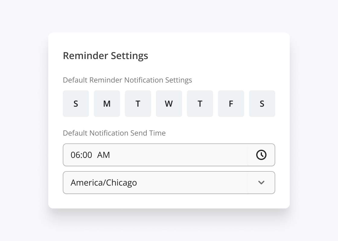 Reminder scheduling interface showing custom days and times for each approver